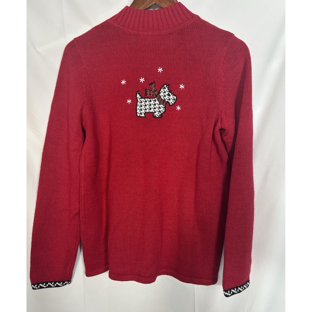 Vintage Womens Red Houndstooth Scottish Terrier Dog Christmas‎ Sweater Size S - Picture 2 of 13